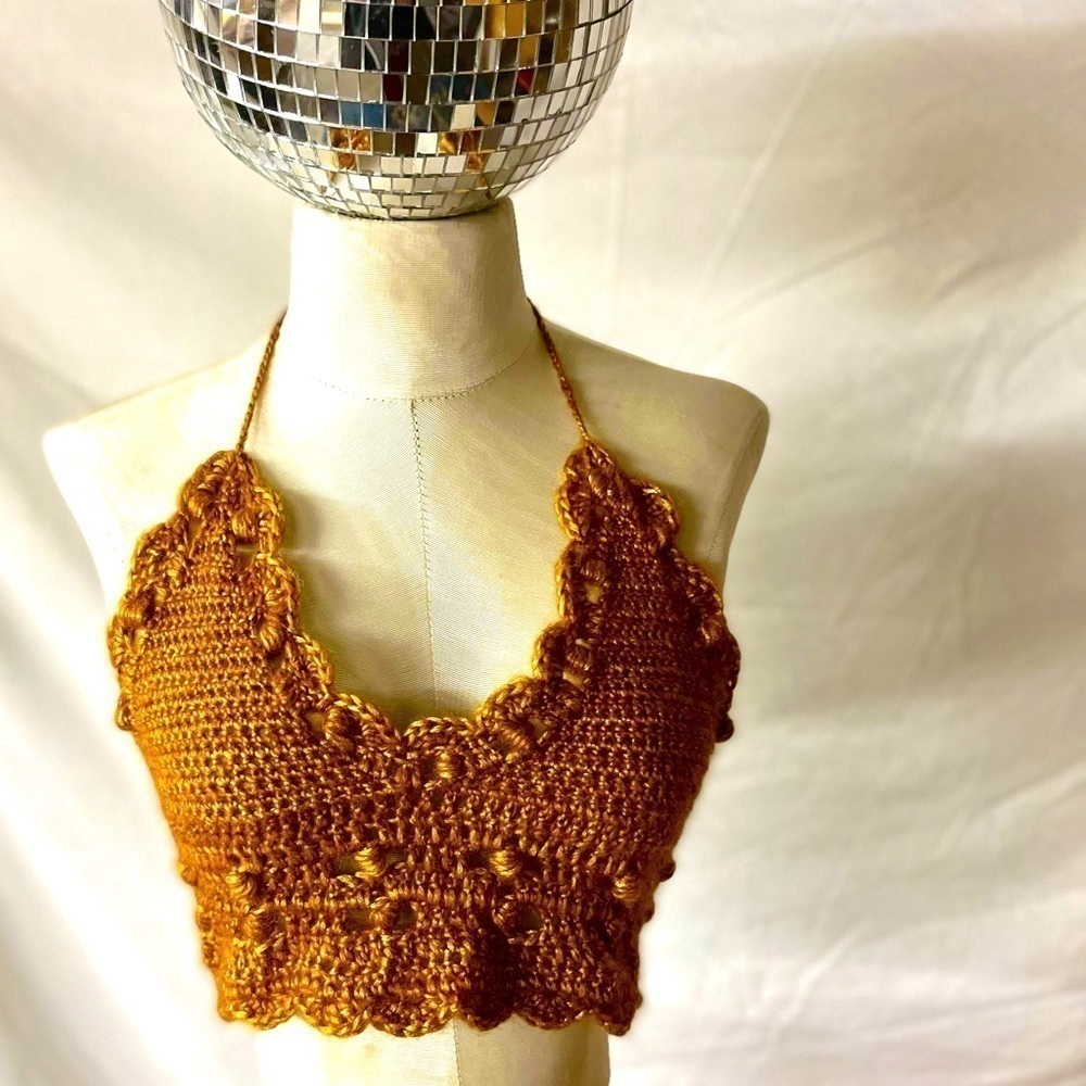 𝅺GOLD CROCHETED FESTIVAL OR SWIM TOP - Picture 7 of 7